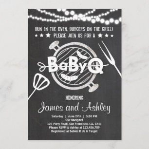 BabyQ GRILLEN Paare Duschdusche Babydusche Weiß Einladung