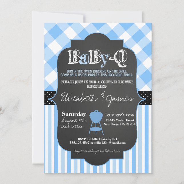 BabyQ GRILLEN Paares Baby Boy Dusche Einladung (Vorderseite)
