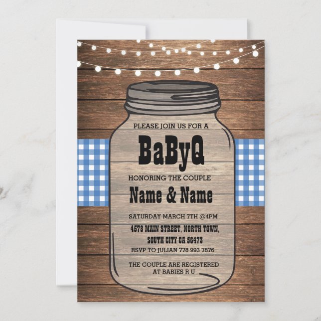 BaByQ ist ein Boy Baby Dusche Blue Karo Einladung (Vorderseite)