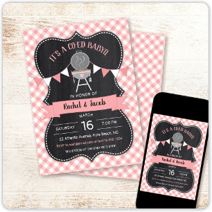 BABYQ Pink Gingham Chalkboard Girl Baby Dusche Einladung