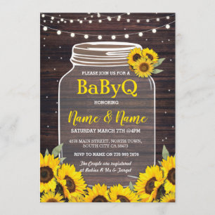BaByQ Sonnenblume GRILLEN Baby-Duschen-Glas-Holz Einladung