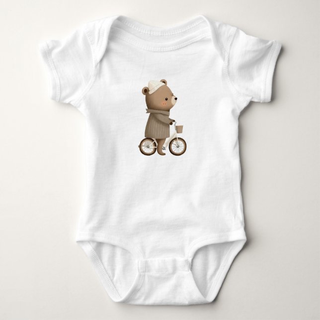 Babyrompertje geboortekado fietsend beertje  baby strampler (Vorderseite)