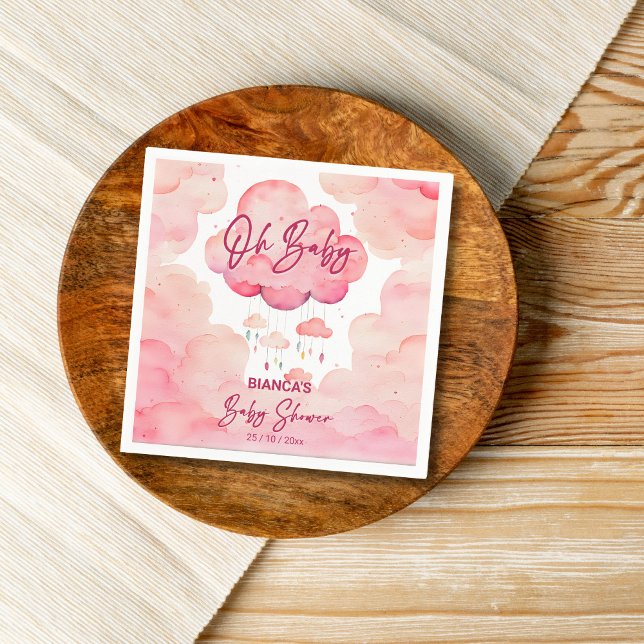 Babyrosa-Babywolke-Babydusche Serviette (Oh baby pink whimsical cloud baby shower template napkins personalized baby shower tableware decor)