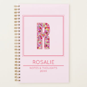 Babyrosa florale monogrammierte Namensbuchstabe R Planer