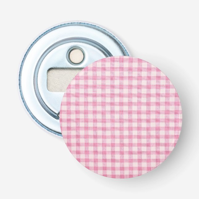 Babyrosa Gingham-Muster Flaschenöffner (Vorderseite)