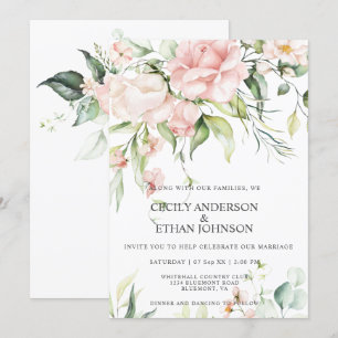Babyrosa Rosen und Eukalyptus Grüne Hochzeit Einladung