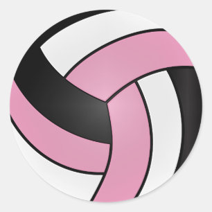 Babyrosa, Weiße und Schwarze Volleyball Runder Aufkleber