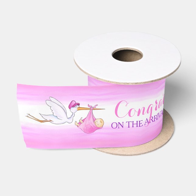 Babyrosaband des Storch-Babynamens neues Satinband (Spule)