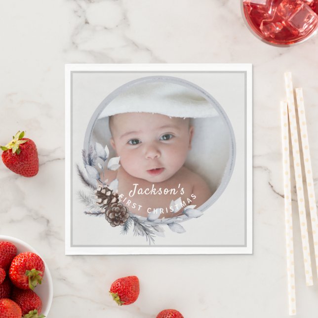 Baby's 1. Christmas Graues botanisches Foto Keepak Serviette (Beispiel)