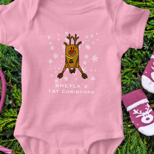 Baby's 1. Christmas Niedlich Deer Snowflake Pink G Baby Strampler
