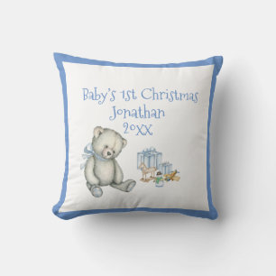 Baby's 1. Christmas Personalize Blue Niedlich Kissen