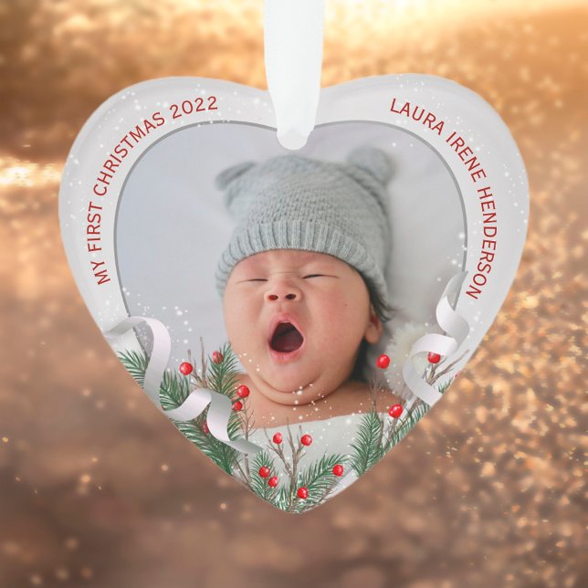 Baby's 1. Christmas Silver Holly Pine Frame Foto Ornament (Von Creator hochgeladen)
