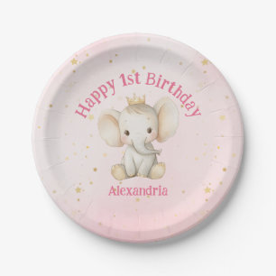 Babys 1. Geburtstag personalisierter Elefant der P Pappteller