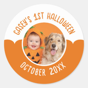 Baby's 1. Halloween Individuelle Foto-Editierbarer Runder Aufkleber