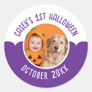 Baby's 1. Halloween Individuelle Foto-Editierbarer Runder Aufkleber