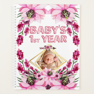 Baby's 1. Jahr Aquarell Blumenkranz DIY Foto Planer