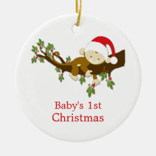 Baby's 1. Weihnachten Kleiner Affe Holly Foto Keramikornament