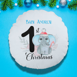 Baby's 1. Weihnachten Niedlich Blue Elephant Keepa Rundes Kissen