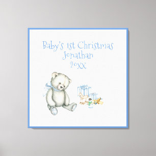 Baby's 1. Weihnachten personalisiertes blaues Erin Leinwanddruck