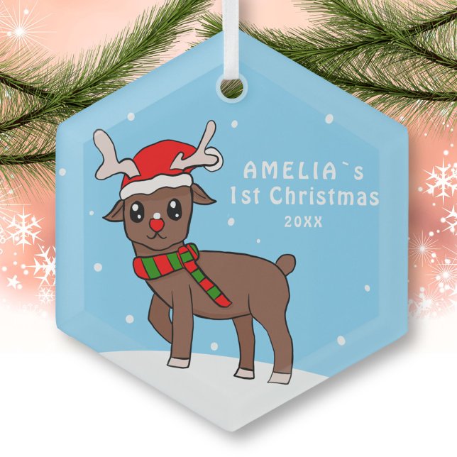 Baby's 1. Weihnachts Niedliches Hirsch Zeichnend S Ornament Aus Glas (Von Creator hochgeladen)