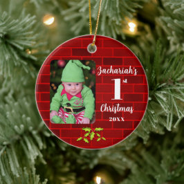Baby's 1. Weihnachts Red Brick Round Keepake Keramik Ornament