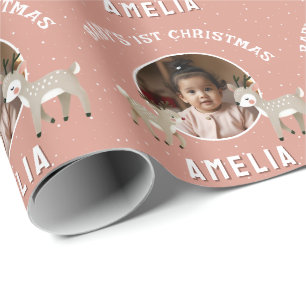 Baby's 1. Weihnachts-Rentier-Andenkenfoto Geschenkpapier
