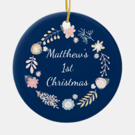 Baby's 1. Weihnachtsfeiertag Blue Botanical Keramik Ornament