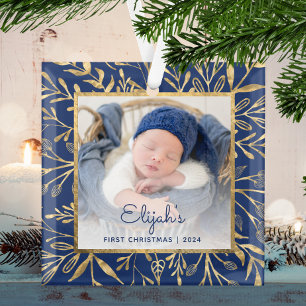 Babys 1. Weihnachtsgebäck Navy Blue Gold Foliage F Ornament Aus Glas