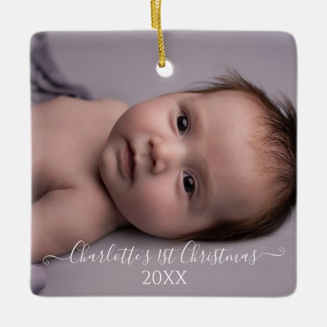 Babys 1. Weihnachtsgeburt Foto - Startskript Keramikornament (Vorderseite)