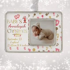 Baby's 1. Weihnachtsgeburt Stats Keepake | Rahmen-Ornament Silber