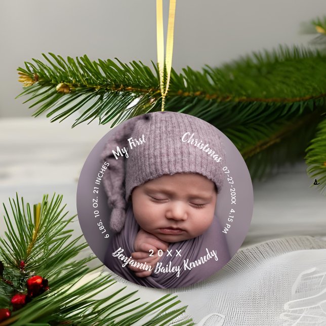 Baby's 1. Weihnachtsjubiläum Geburtsstat Baby Name Keramik Ornament (Von Creator hochgeladen)