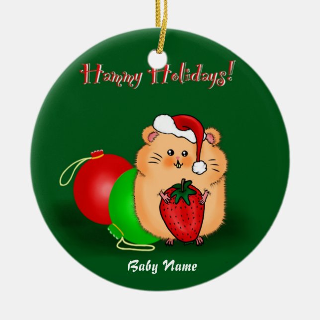 Baby's 1st Christmas Personalized Hamster Cartoon Keramik Ornament (Vorne)