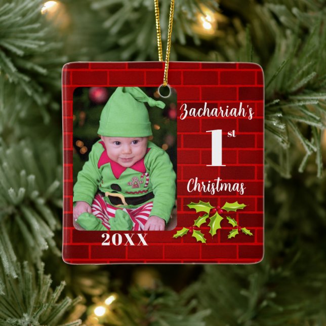 Baby's 1st Christmas Red Brick Keepake Keramikornament (Baum)