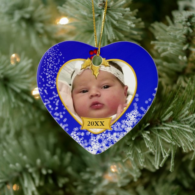 Babys 2-seitiges Foto Weihnachten halten Keramikornament (Baum)