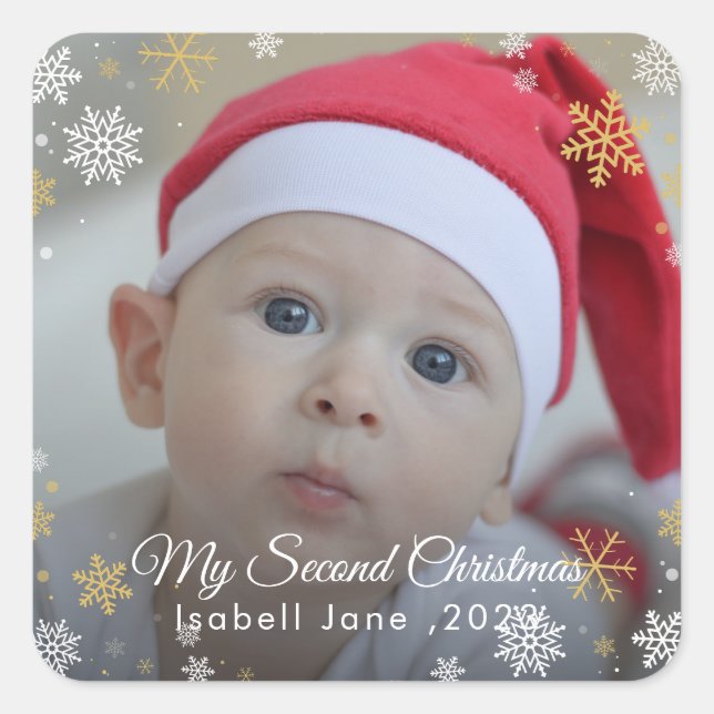 Baby's 2. Weihnachts Red Snowflake Ornament Quadratischer Aufkleber (Vorderseite)