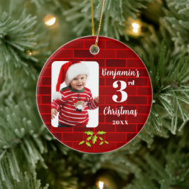 Baby's 3. Weihnachts Red Brick Round Keepake Keramik Ornament