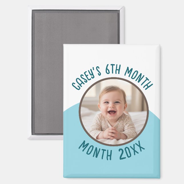 Baby's 6th Month Custom Photo Add Name and Year  Magnet (Vorderseite/Rückseite)