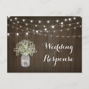 Babys atmen Mason Jar Rustic Lights Wedding RSVP Postkarte