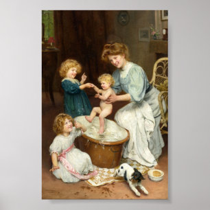 Baby's Bath Time Arthur John Elsley Poster
