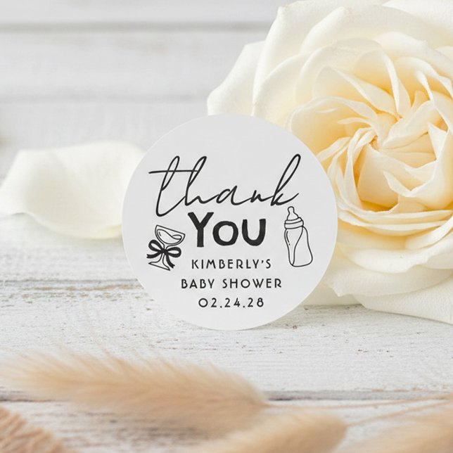 Baby's Bottle and Champagne Funny Thank You Runder Aufkleber (Whimsical Cute and Funny Thank You Stickers for Baby shower)