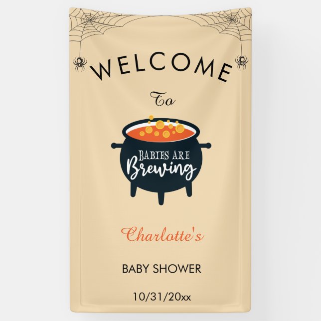 Babys brauen Halloween Baby-Dusche Willkommen Banner (Vertikal)