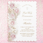 Baby's Breath and pink roses First Communion Einladung<br><div class="desc">First Communion invitation</div>