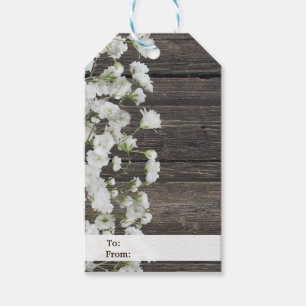 Baby's Breath auf rustikaler Holz-Landhochzeit Geschenkanhänger