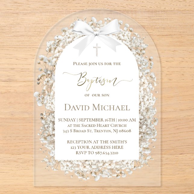 Baby's breath Baptism boy Acrylic Invitation Acryleinladungen (Vorderseite)