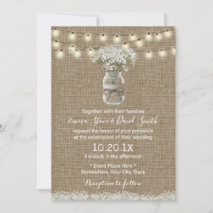 Baby's Breath Blumen Glas Rustikale Jute Hochzeit Einladung