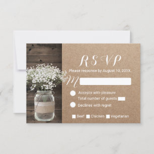 Baby's Breath Blumen Glas Rustikale Kraft RSVP Karte