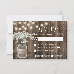 Baby's Breath Blumen Glas Rustikale Scheune Holz R RSVP Karte