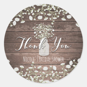 Baby's Breath Blumen Rustikale Holz Danke Gefallen Runder Aufkleber