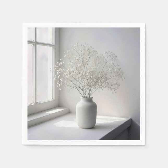 Baby's Breath Bouquet In White Vase Serviette (Vorderseite)