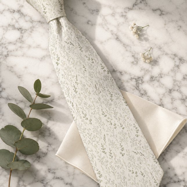 Baby's Breath & Eucalyptus Blumenmuster Krawatte (Von Creator hochgeladen)